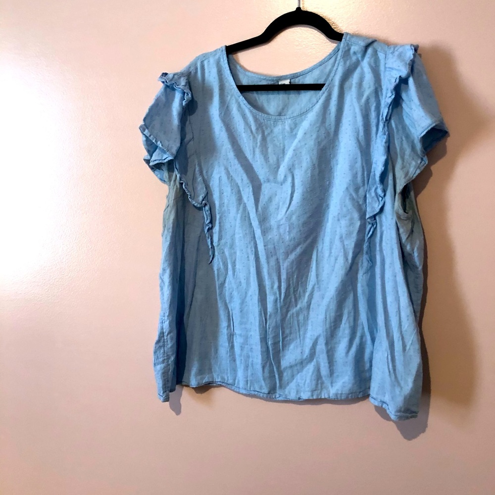 Light blue ruffle sleeve blouse